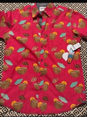 Huntington Tropical Coconut Cocktail Button-Up Shirt in Bright Pink